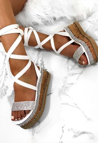 MISHA DIAMANTE CORK WEDGE HEEL PLATFORM SANDALS FLATFORMS