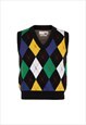 KNITTED CRICKET JUMPER VEST IN ARGYLE PRINT