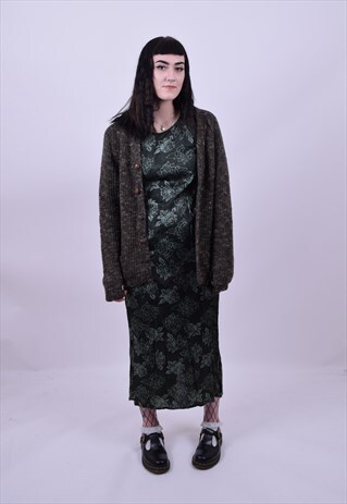 VINTAGE 90'S GREEN FLOWER PRINT FESTIVAL GRUNGE DRESS 8 10