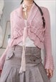 VINTAGE BALLETCORE COQUETTE PINK RUCHED CROPPED CARDIGAN