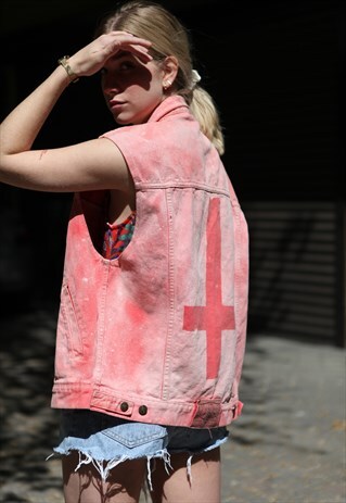 VINTAGE 90'S OVERSIZE FESTIVAL DENIM VEST IN DUST PINK