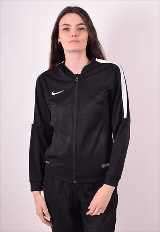 NIKE WOMENS VINTAGE TRACKSUIT TOP JACKET LARGE BLACK 90S