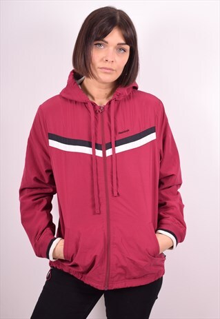 REEBOK WOMENS VINTAGE HOODIE JACKET MEDIUM MAROON 90S