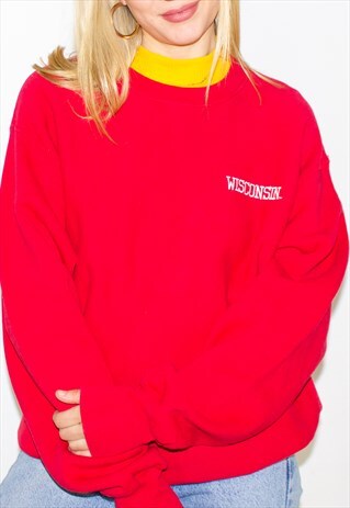 VINTAGE 90'S OVERSIZED FIT RED AMERICAN COLLEGE SWEATSHIRT
