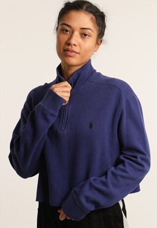 VINTAGE RALPH LAUREN EMBROIDERED 1/4 ZIP CROPPED SWEATSHIRT
