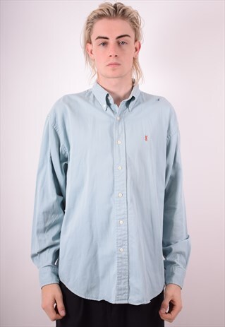 YVES SAINT LAURENT MENS VINTAGE SHIRT LARGE BLUE 90S