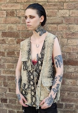 Snake print gilet loose fit cargo pocket python vest jacket