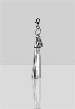 'TASSEL' SUPER CUTE SILVER METALLIC LEATHER KEY RING CHARM