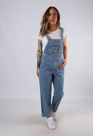 VINTAGE DENIM DUNGAREES WIDE TAPERED LEG UK 8 XS (HC3E)