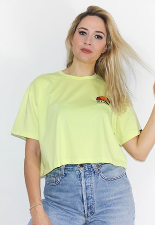 LIME GREEN SPELL OUT BACK ELLESSE LOGO CROPPED T-SHIRT