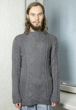 Vintage 80's Grey Wool Hand Knitted Jumper