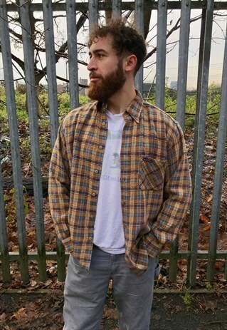 VINTAGE MARLBORO CLASSICS CHECK PLAID FLANNEL BEIGE SHIRT