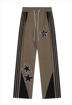 Star joggers utility pants grunge stripe overalls in brown