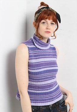 Vintage Y2K Turtle Neck Knitted Sleeveless Top Purple 