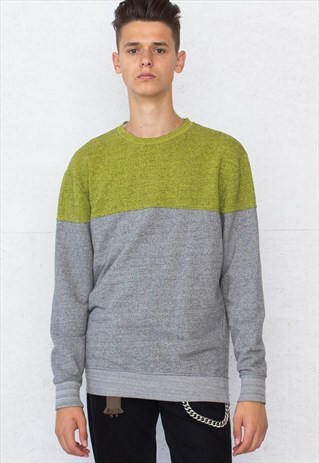 VINTAGE GREY GREEN CREW NECK PULLOVER SWEATSHIRT