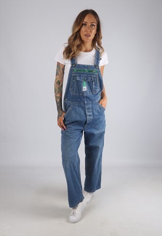 VINTAGE DENIM DUNGAREES LIBERTY WIDE LEG UK 10 SMALL (G2E)