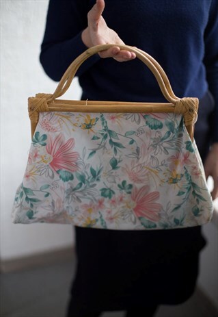 VINTAGE 70'S WHITE FLOWER PRINT BAG
