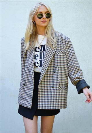 VINTAGE 90S BROWN WOOL TWEED BLAZER / JACKET