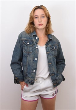 Diesel Women L Denim Trucker Jacket Faded Jeans Blazer VTG 