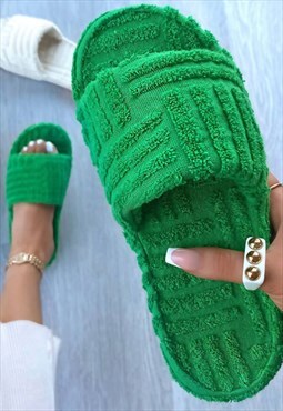 Green Towelling Slippers