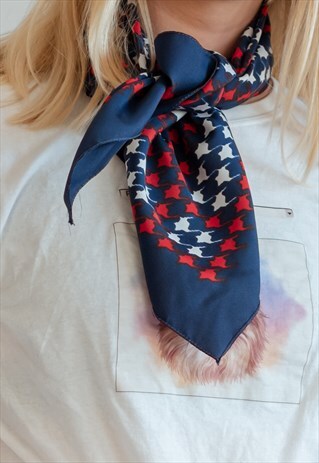 VINTAGE 80S BLUE PATTERNED SCARF
