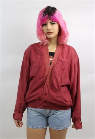 VINTAGE 90'S MAROON SILK BOMBER JACKET