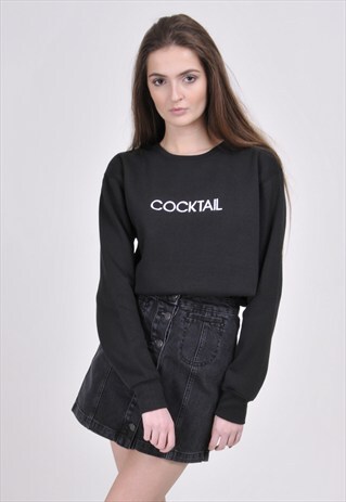 SALE - BLACK COCKTAIL SWEATSHIRT - EMBROIDERED