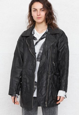 VINTAGE BLACK LEATHER JACKET COAT