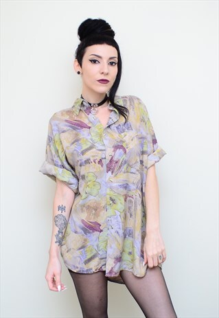 VINTAGE 90'S ABSTRACT FLORAL PATTERNED OVERSIZED SHIRT