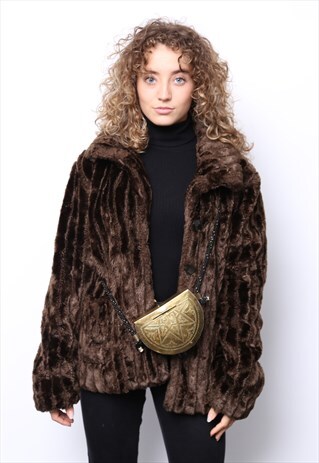 VINTAGE 90S BROWN FAUX FUR WINTER COAT