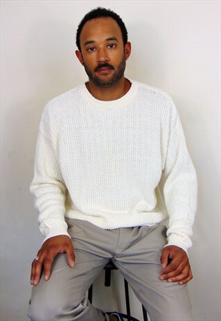 90S MINIMALIST LUXURY LINEN BLEND CREAM JUMPER MEDIUM
