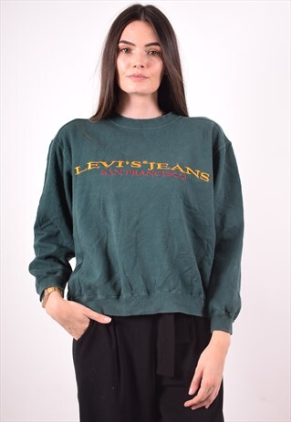 LEVI'S WOMENS VINTAGE SWEATSHIRT JUMPER MEDIUM GREEN 90S