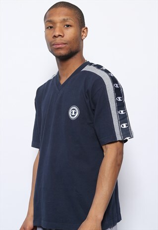 VINTAGE CHAMPION TAPE LOGO T-SHIRT NAVY BLUE