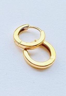 Classic solid 9ct yel gold hinged hoop earrings for men