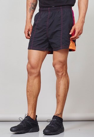 VINTAGE 80'S BLACK AND PINK SHELL CHAMPION SPORT SHORTS