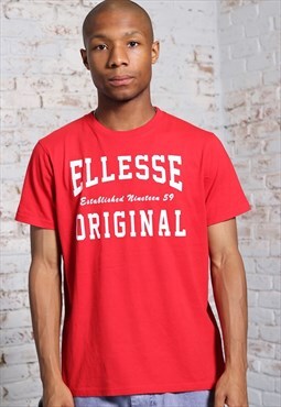 Vintage Ellesse Big Print Logo T-Shirt Red