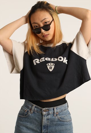 VINTAGE REEBOK EMBROIDERED SPELLOUT CROPPED SWEATSHIRT