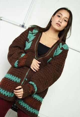 VINTAGE 70'S RETRO BOHO HANDMADE CROCHET KNIT CARDIGAN