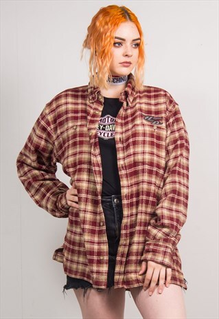 HARLEY-DAVIDSON VINTAGE 90'S RED CHECKED FLANNEL SHIRT