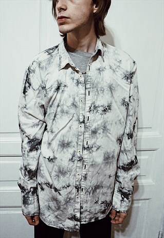 VINTAGE TIE DYE PATTERNED WHITE DENIM SHIRT