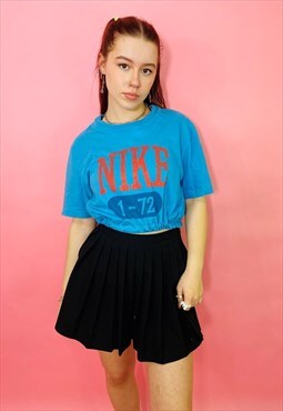 Vintage 90s Nike Spell Out Blue Cropped T-Shirt