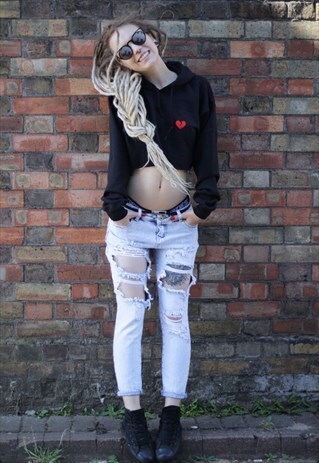 SALE - HEARTBREAK CROP BLACK RETRO FIT HOODIE