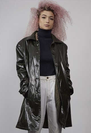 VINTAGE 80'S DARK GREEN VINYL COAT