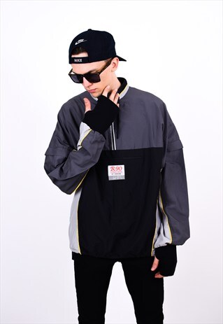 VINTAGE 90S BLACK AND GREY 1/4 ZIPPER WINDBREAKER JACKET