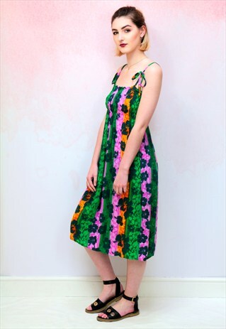 1990S VINTAGE STRETCH HAWAIIAN BEACH COVER UP MIDI DRESS