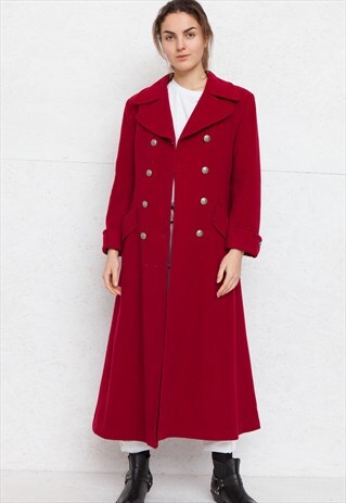VINTAGE RED MASCARA WOOL LONG COAT