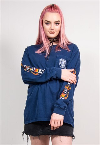 BLUE FLAME RED RIVER MOTORCYLE LONG SLEEVE T-SHIRT
