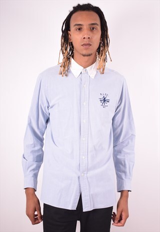 RALPH LAUREN MENS VINTAGE SHIRT LARGE BLUE 90S