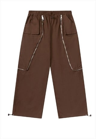 BAGGY SKATER JOGGERS MULTI WIDE BEAM PANTS IN BROWN