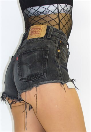 VINTAGE HIGH WAIST 501 BLACK WASH SHORTS